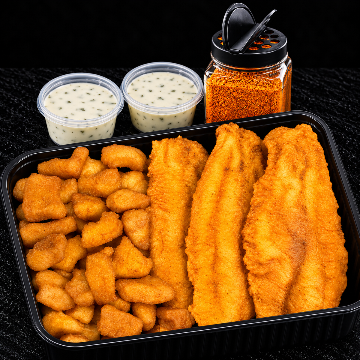 500 Gram Kibbeling, 3 Lekkerbek, Bus Kruiden 200 Gram, 2 Saus | Glutenvrij